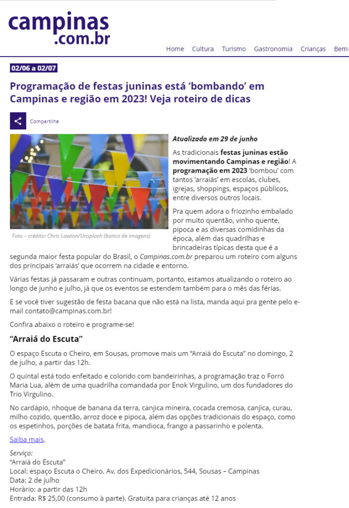 Matéria de imprensa sobre o Escuta o Cheiro
