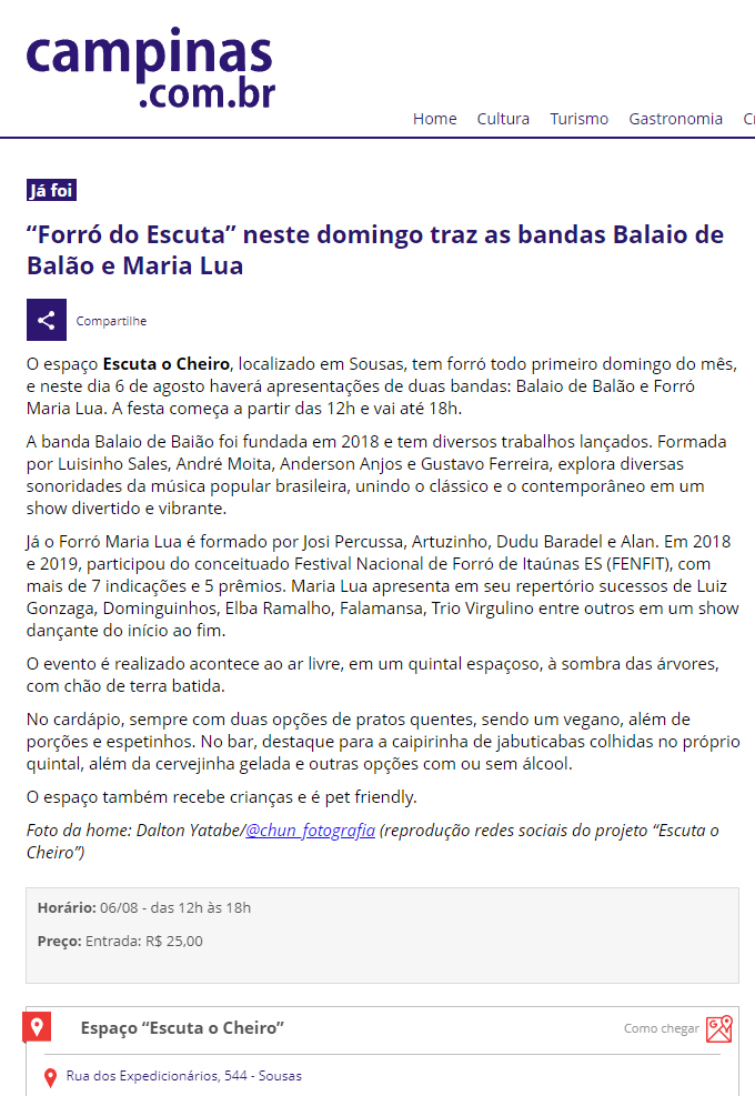 Matéria de imprensa sobre o Escuta o Cheiro