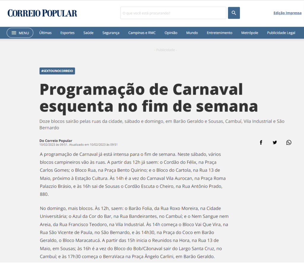 Matéria de imprensa sobre o Escuta o Cheiro