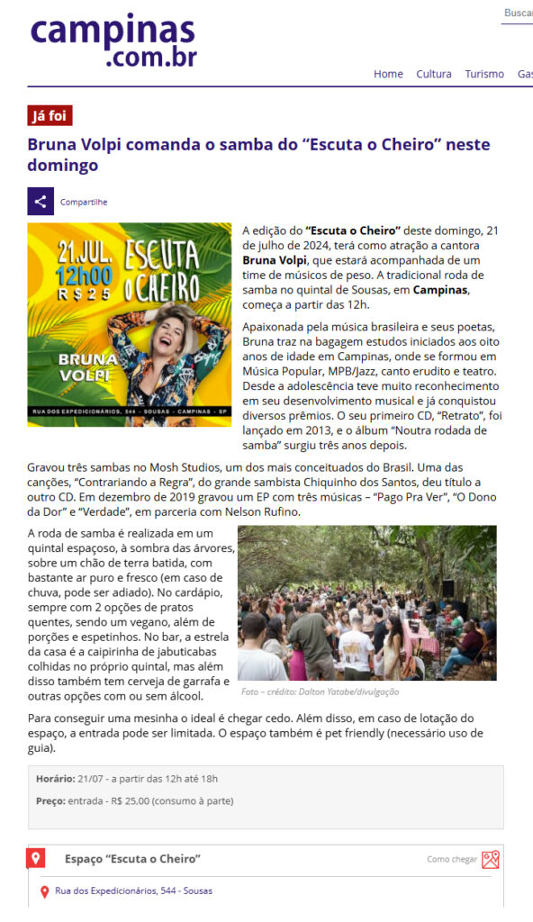 Matéria de imprensa sobre o Escuta o Cheiro