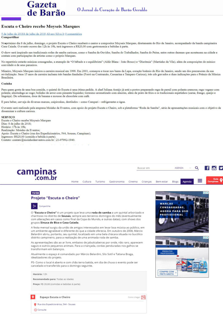 Matéria de imprensa sobre o Escuta o Cheiro