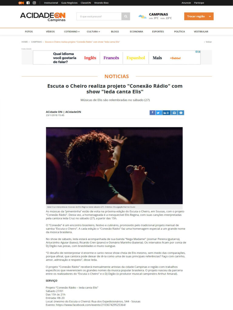 Matéria de imprensa sobre o Escuta o Cheiro