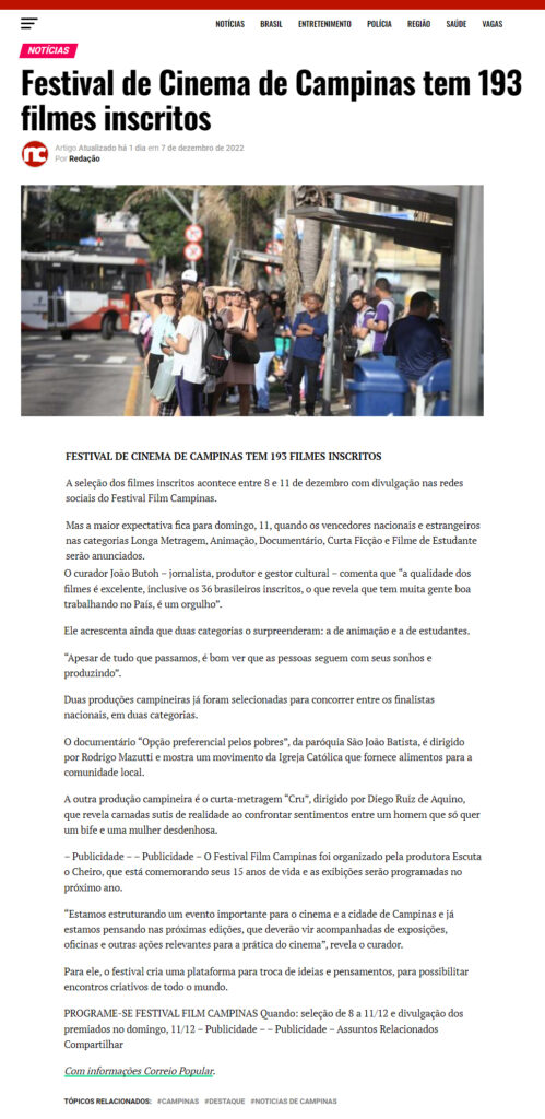 Matéria de imprensa sobre o Escuta o Cheiro