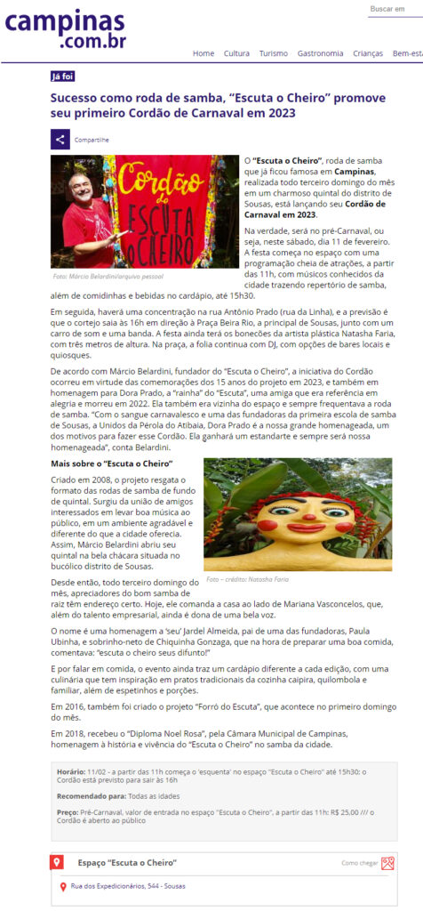 Matéria de imprensa sobre o Escuta o Cheiro