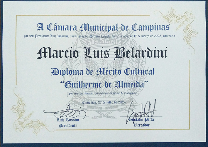 Diploma de Mérito Cultural Guilherme de Almeida — 2024
