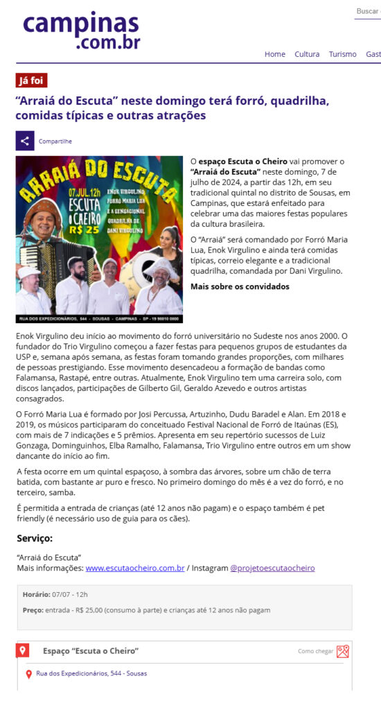 Matéria de imprensa sobre o Escuta o Cheiro