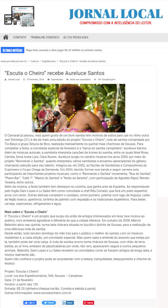 Matéria de imprensa sobre o Escuta o Cheiro