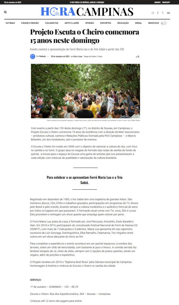 Matéria de imprensa sobre o Escuta o Cheiro
