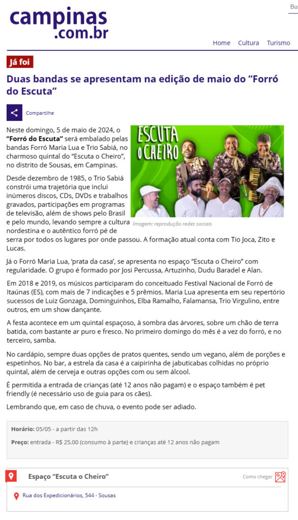 Matéria de imprensa sobre o Escuta o Cheiro
