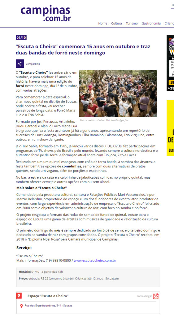 Matéria de imprensa sobre o Escuta o Cheiro