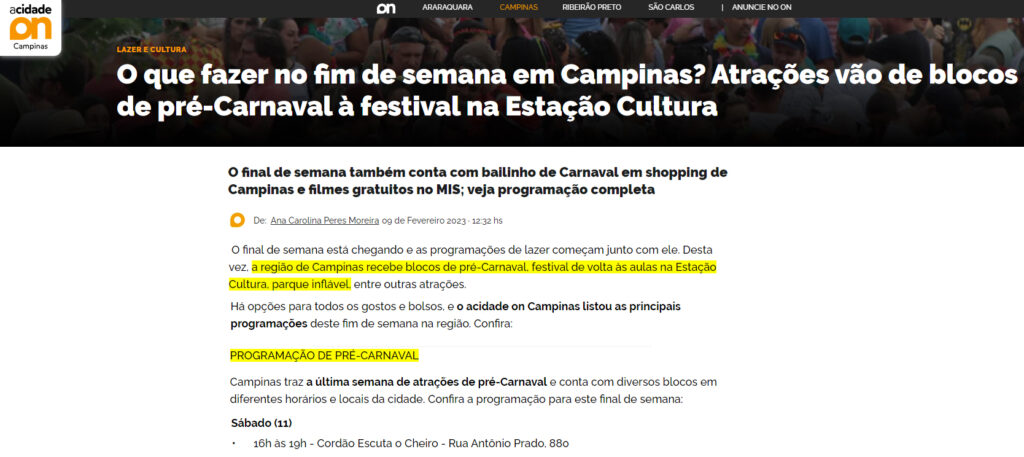 Matéria de imprensa sobre o Escuta o Cheiro